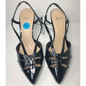 Impo Womens 10W Black Patent Slingback Heels Pointed Toe Block Heel Pumps NWT